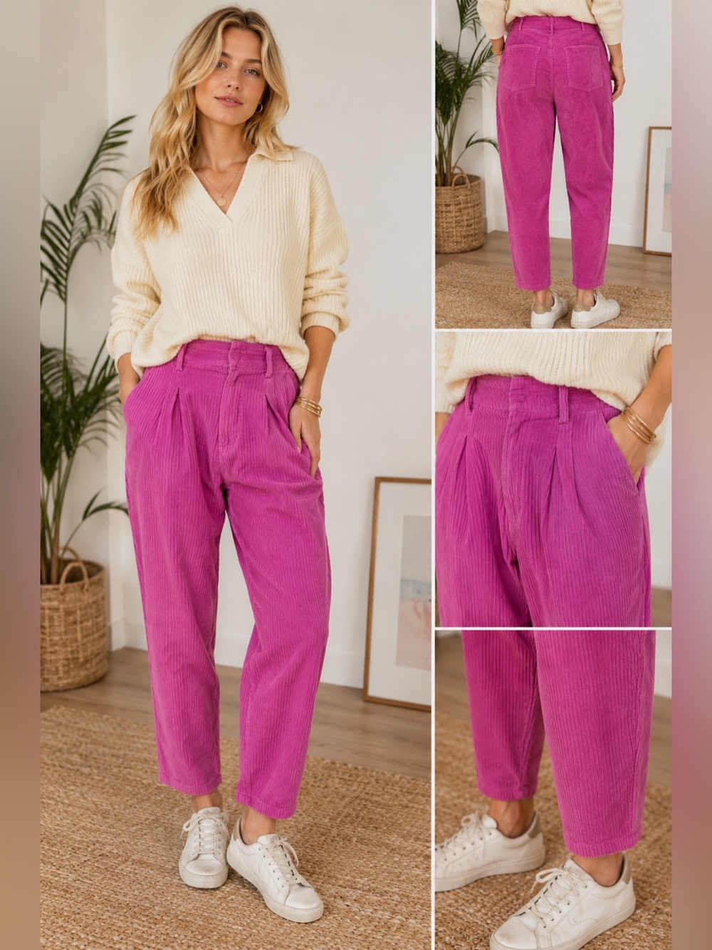 Mes Demoiselles Paris Pink Corduroy High Rise Tapered Pants Size 38